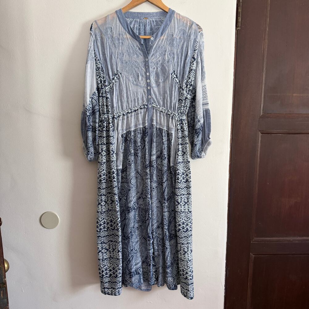 FREE PEOPLE | Oh My Mix Boho Mixed pattern embroidered Midi Dress | Small